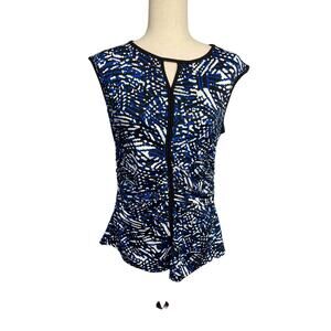 Allie & Rob blue black white sleeveless ruched blouse women's size medium